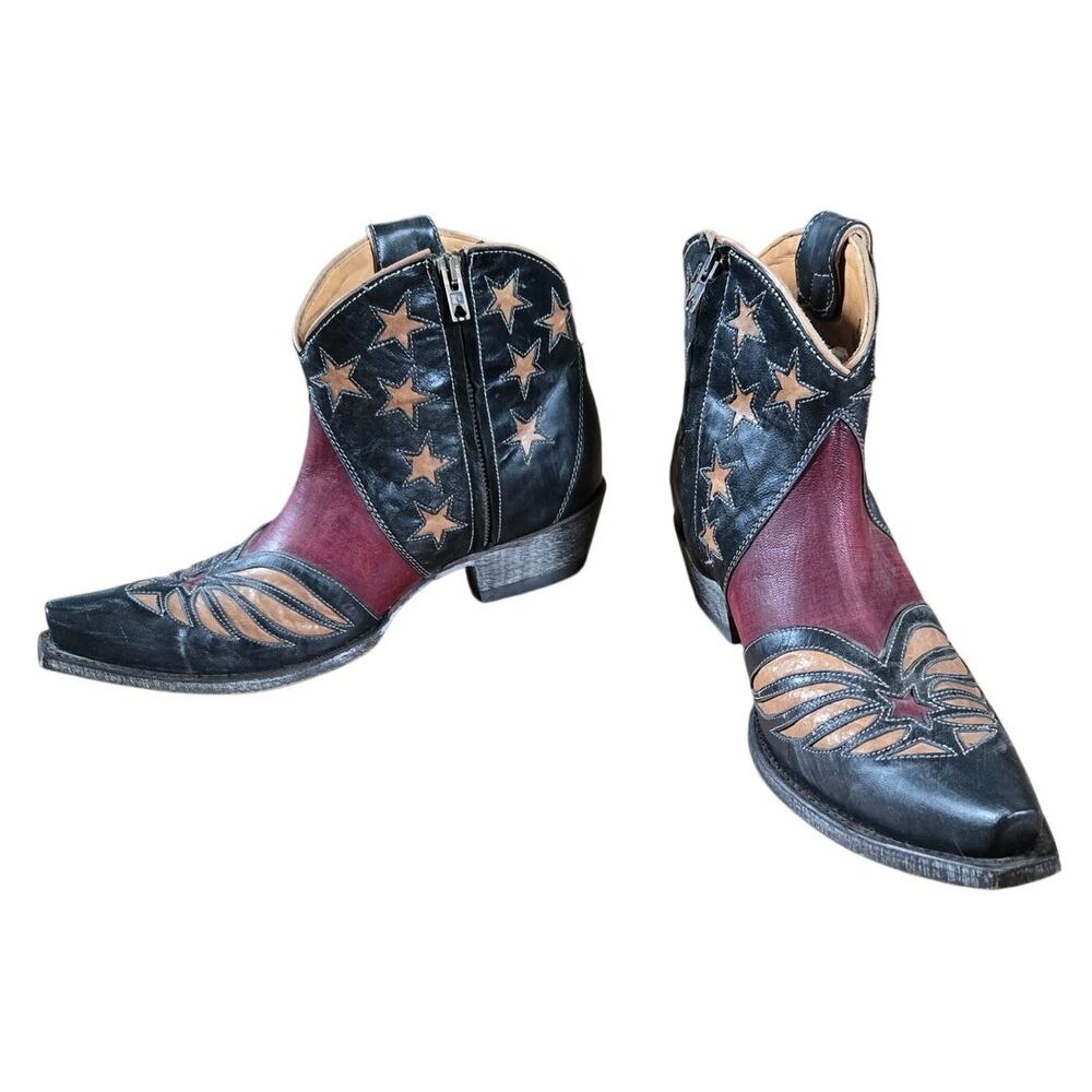 Old Gringo Black, Burgundy and Tan Star Cutout Ankle Booties